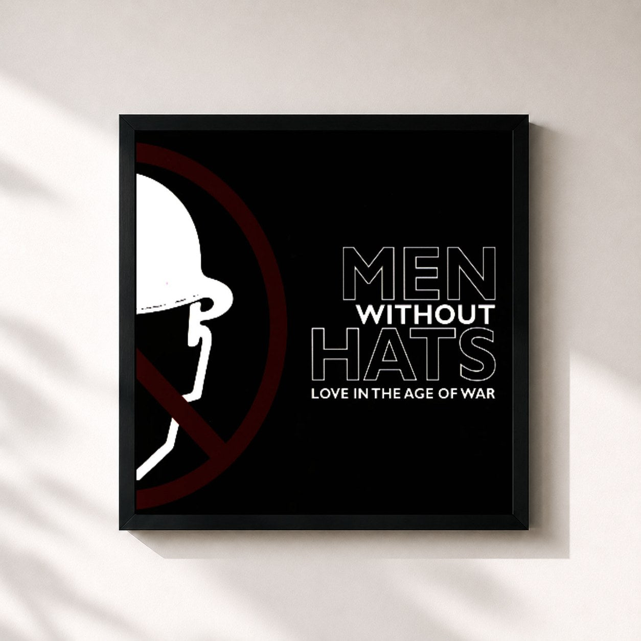 #noir Tableau carré de l'album Love In The Age Of War de Men Without Hats, cadre noir 32x32 cm