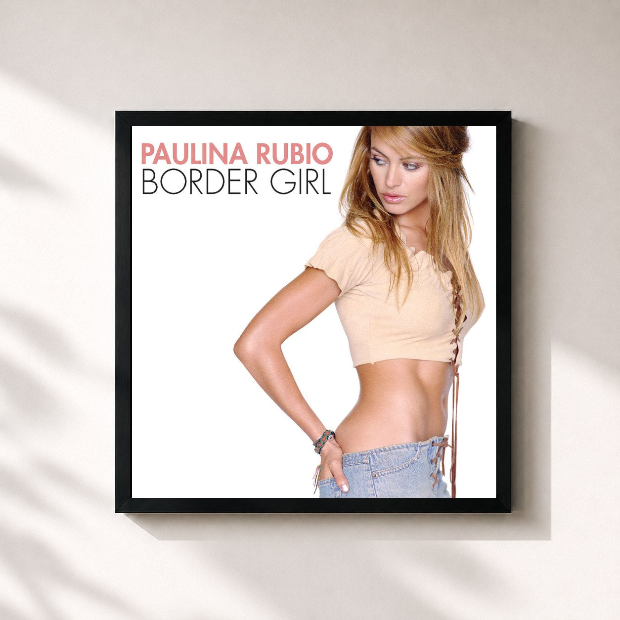 #noir Tableau carré de l'album Border Girl de Paulina Rubio, cadre noir 32x32 cm
