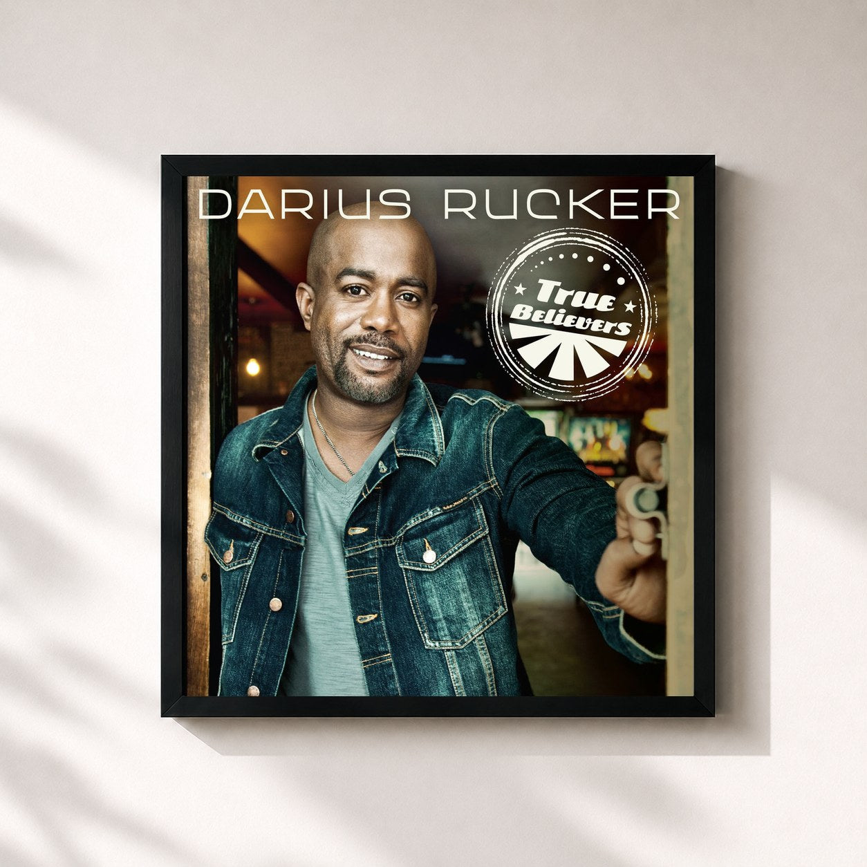 #noir Tableau carré de l'album True Believers de Darius Rucker, cadre noir 32x32 cm