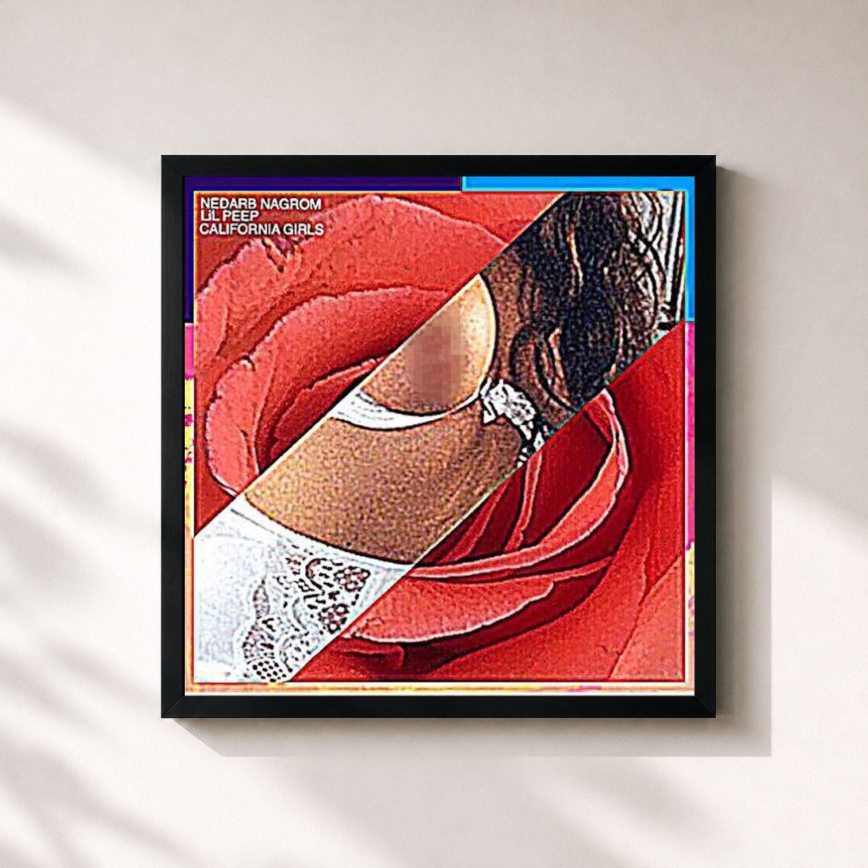 #noir Tableau carré de l'album CALIFORNIA GIRLS de Lil Peep, cadre noir 32x32 cm