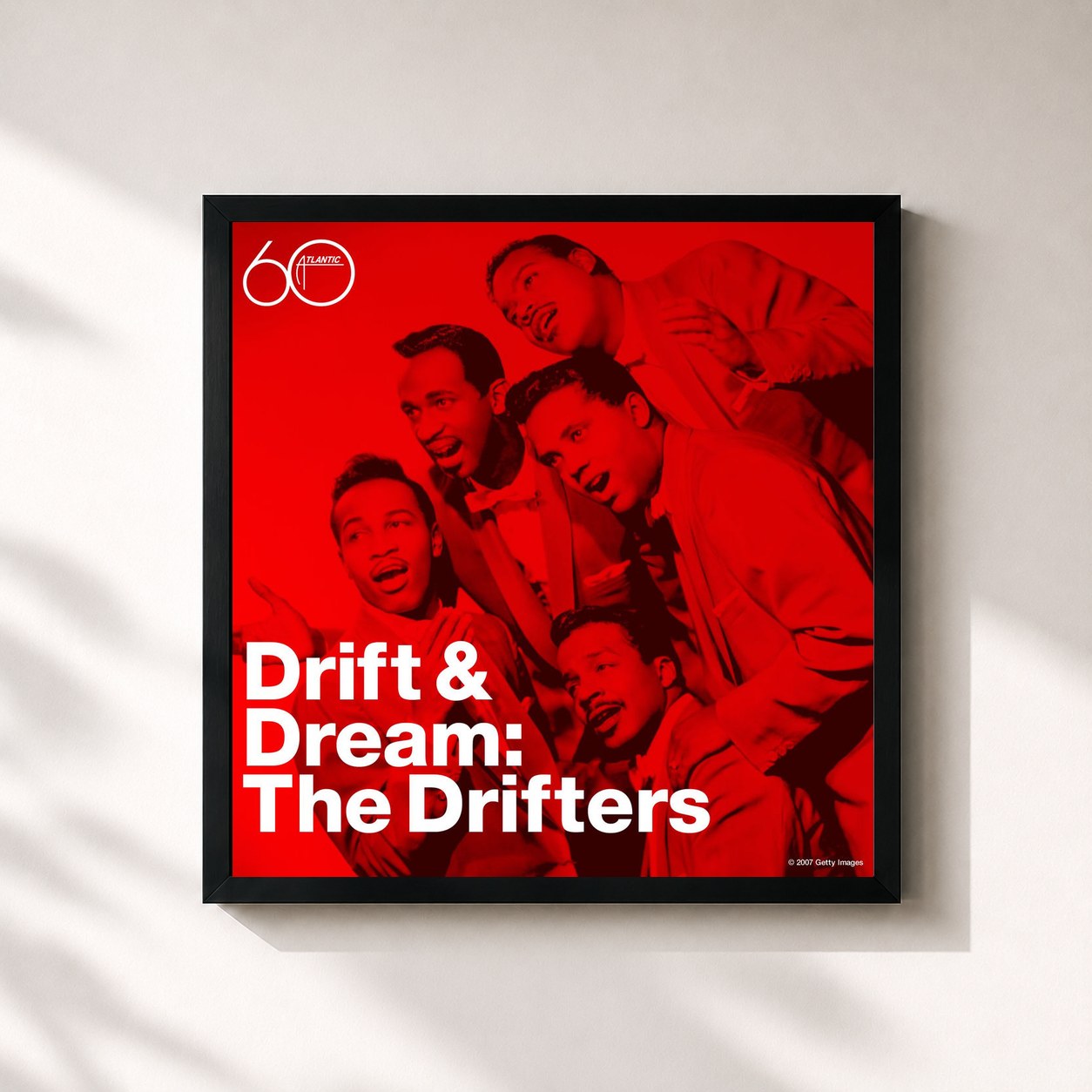 #noir Tableau carré de l'album Drift and Dream de The Drifters, cadre noir 32x32 cm