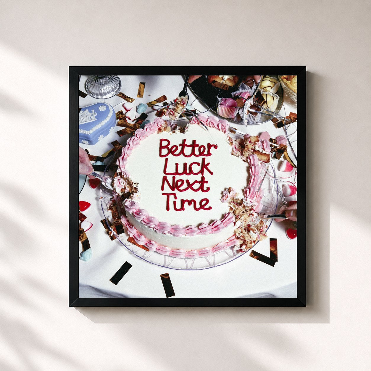 #noir Tableau carré de l'album Better Luck Next Time de Sundara Karma, cadre noir 32x32 cm