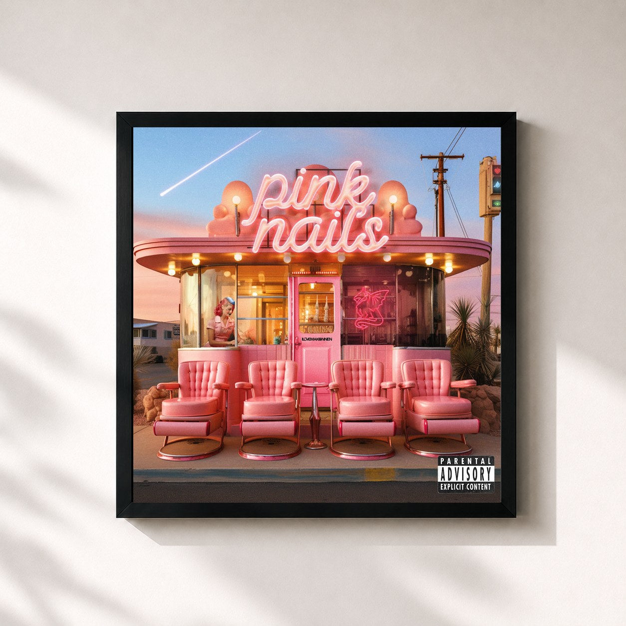 #noir Tableau carré de l'album Pink Nails de ILoveMakonnen, cadre noir 32x32 cm