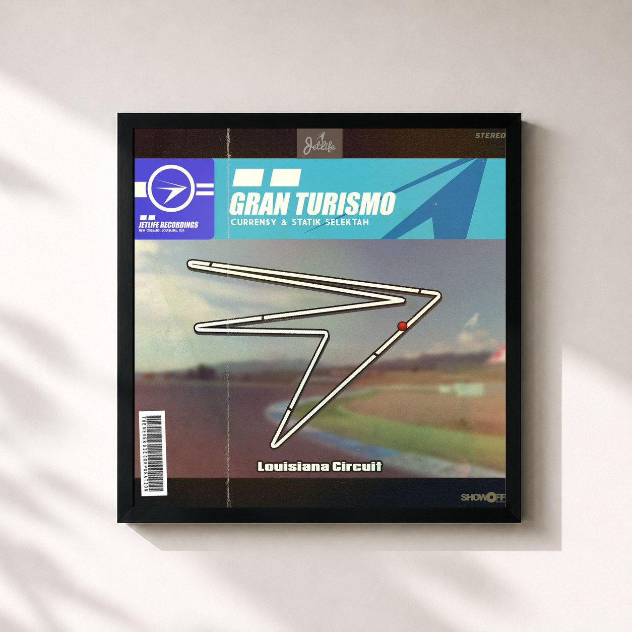 #noir Tableau carré de l'album Gran Turismo de Curren$y, cadre noir 32x32 cm