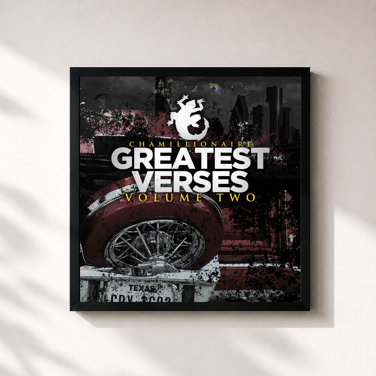 #noir Tableau carré de l'album Greatest Verses, Vol. 2 de Chamillionaire, cadre noir 32x32 cm