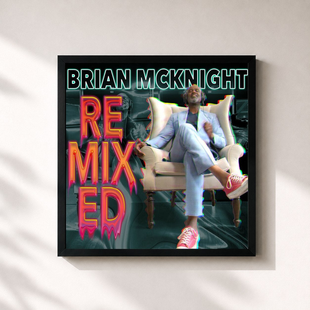 #noir Tableau carré de l'album Remixed (Terry Hunter Remixes) de Brian McKnight, cadre noir 32x32 cm