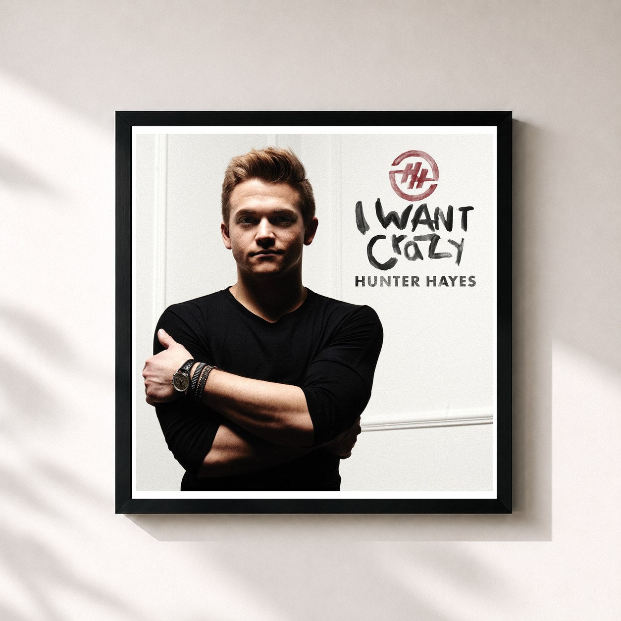 #noir Tableau carré de l'album I Want Crazy de Hunter Hayes, cadre noir 32x32 cm