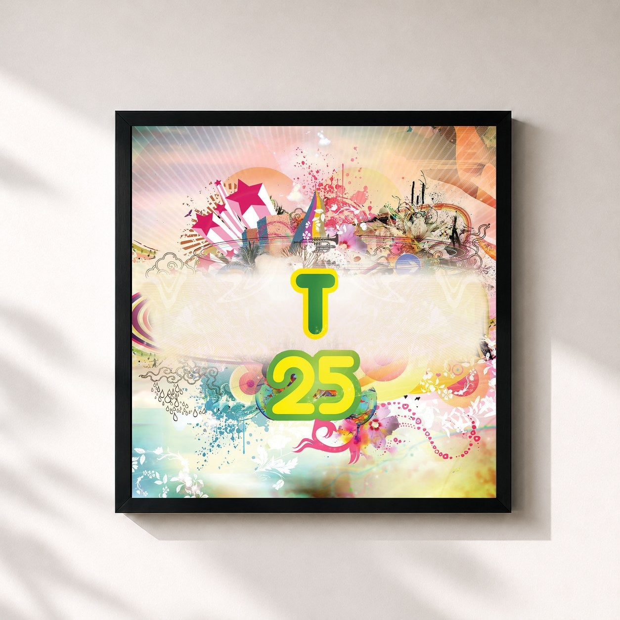 #noir Tableau carré de l'album T25 de Timbiriche, cadre noir 32x32 cm
