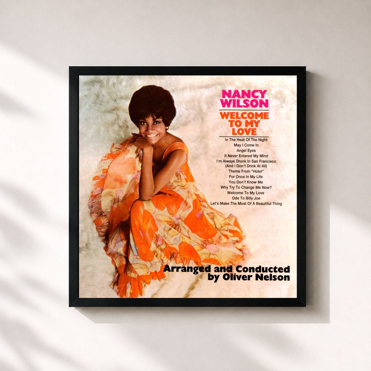 #noir Tableau carré de l'album Welcome To My Love de Nancy Wilson, cadre noir 32x32 cm