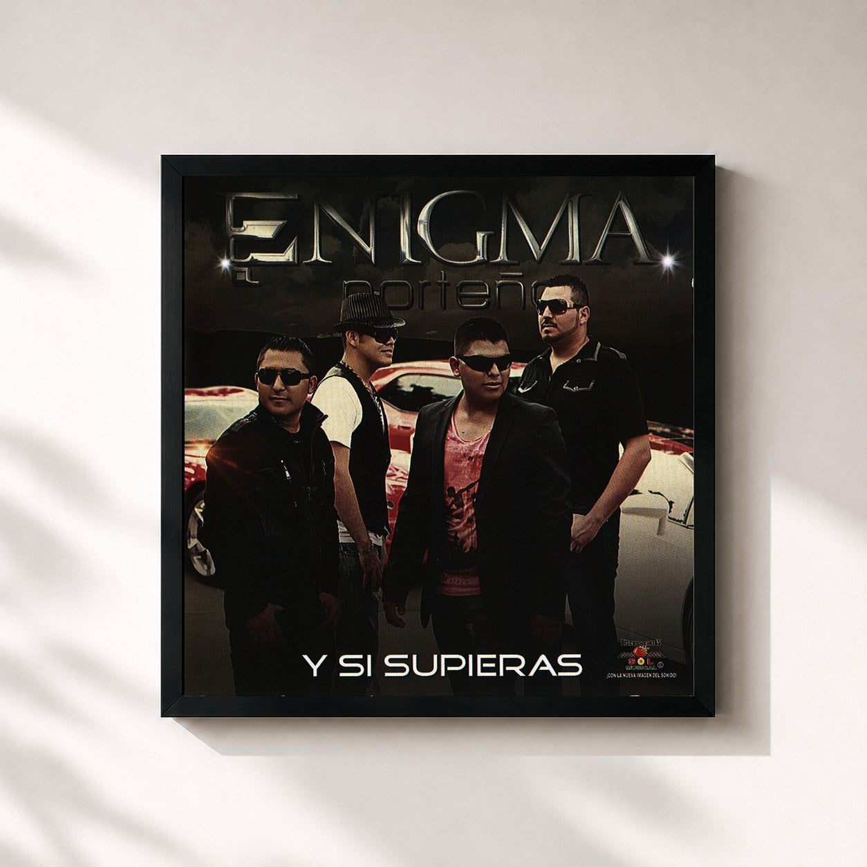 #noir Tableau carré de l'album Y Si Supieras de Enigma Norteño, cadre noir 32x32 cm