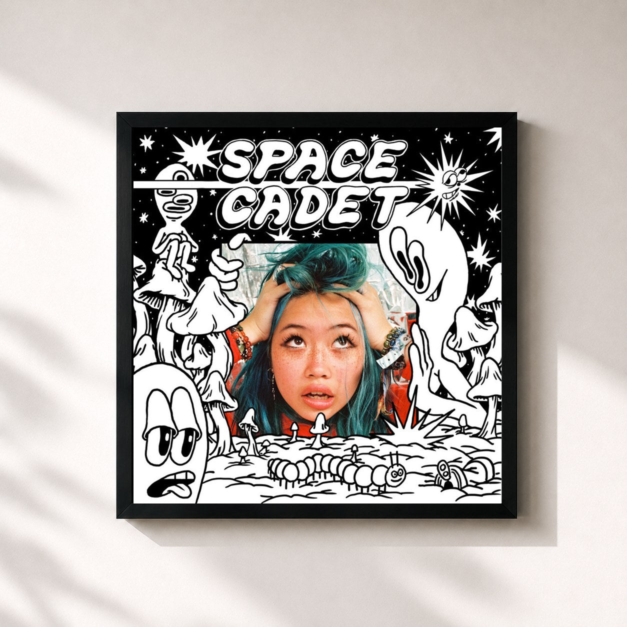 #noir Tableau carré de l'album Space Cadet de beabadoobee, cadre noir 32x32 cm