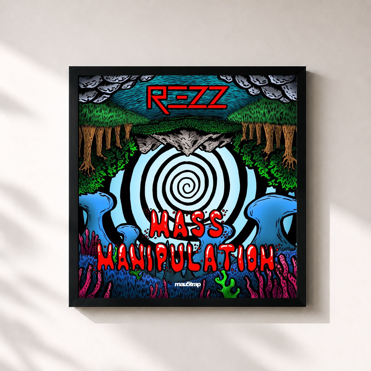 #noir Tableau carré de l'album Mass Manipulation de Rezz, cadre noir 32x32 cm