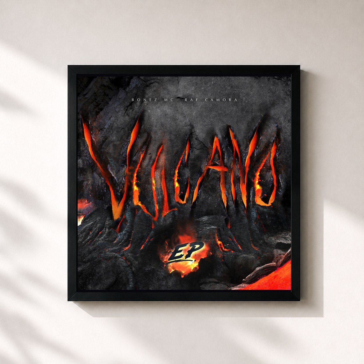#noir Tableau carré de l'album Vulcano EP de Bonez MC, cadre noir 32x32 cm
