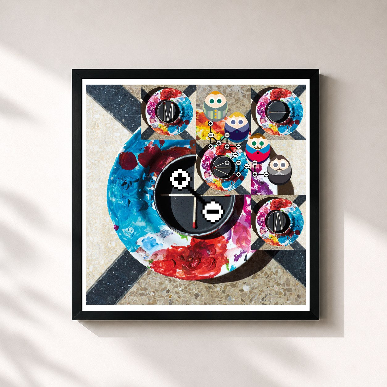 #noir Tableau carré de l'album + - de Mew, cadre noir 32x32 cm