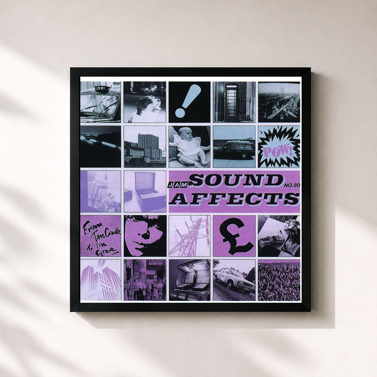 #noir Tableau carré de l'album Sound Affects de The Jam, cadre noir 32x32 cm