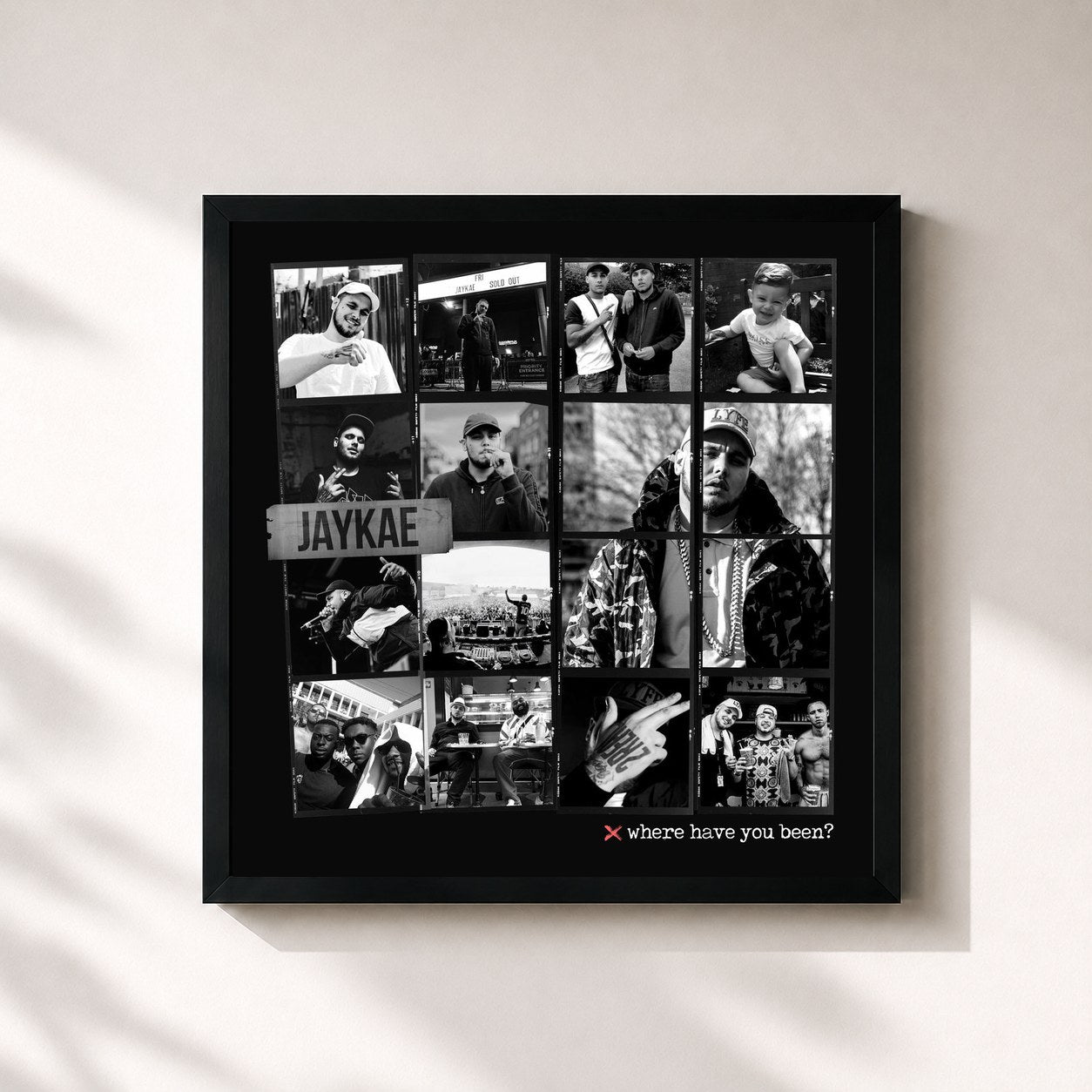 #noir Tableau carré de l'album Where Have You Been? de Jaykae, cadre noir 32x32 cm