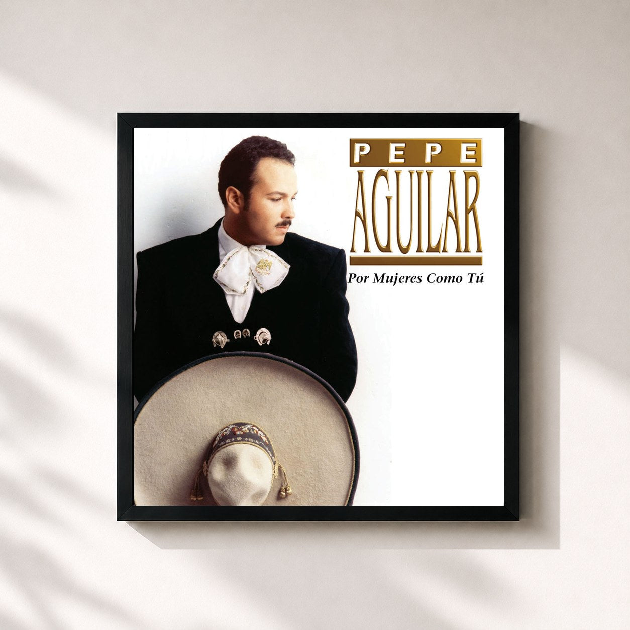 #noir Tableau carré de l'album Por Mujeres Como Tú de Pepe Aguilar, cadre noir 32x32 cm