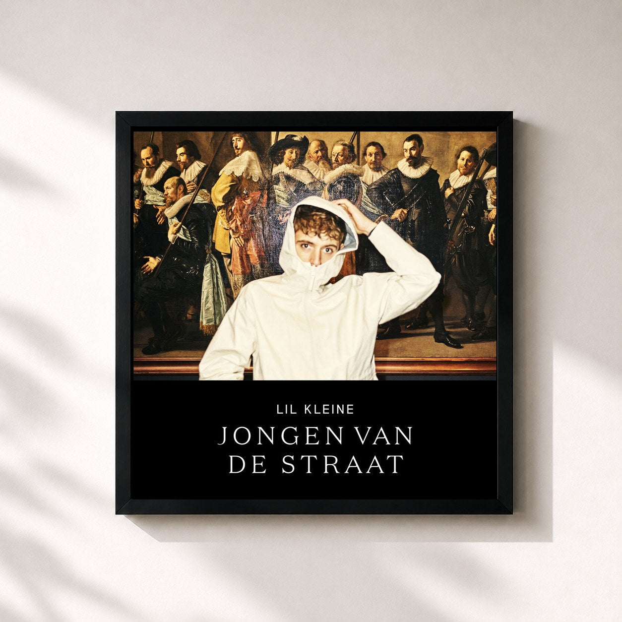 #noir Tableau carré de l'album Jongen Van De Straat de Lil Kleine, cadre noir 32x32 cm
