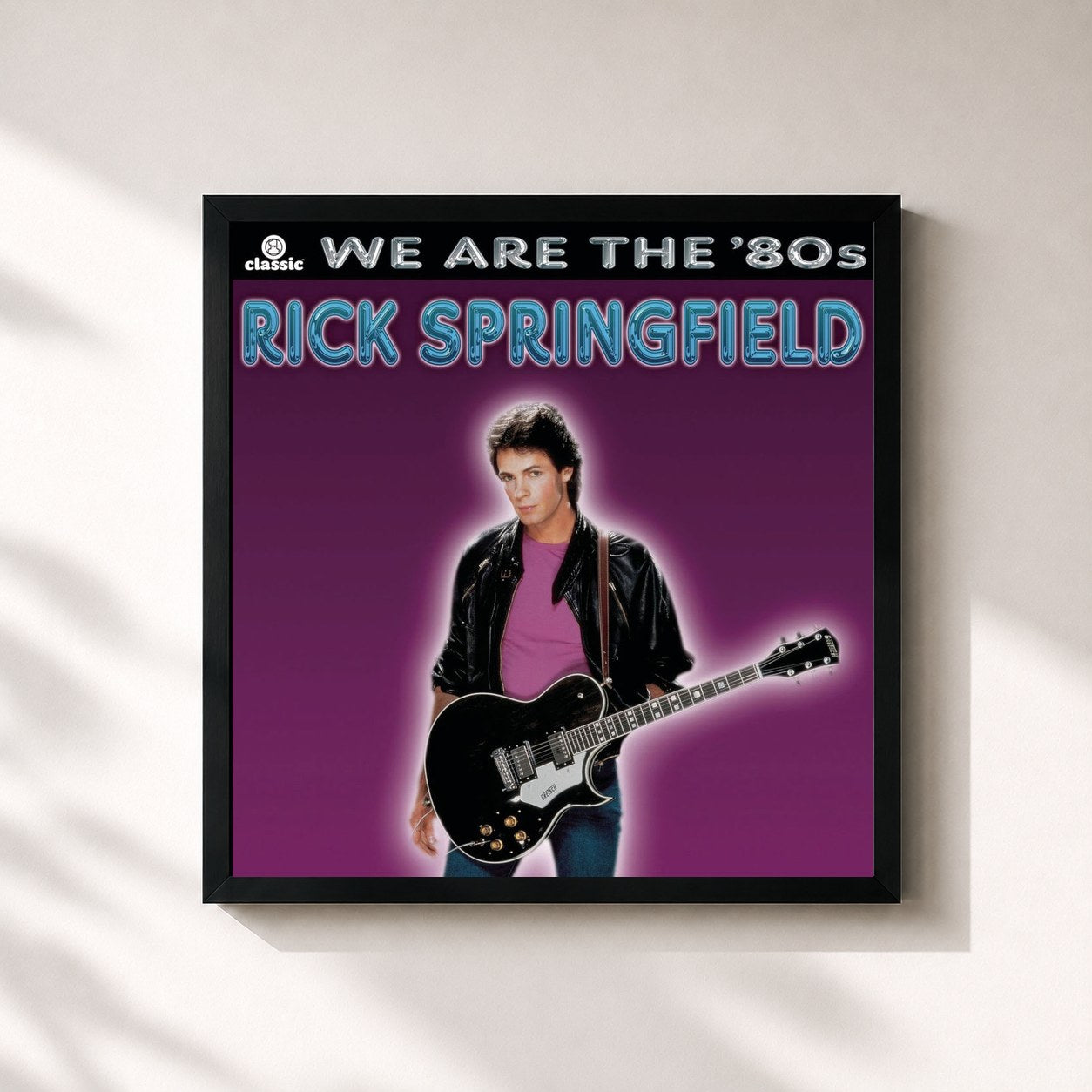 #noir Tableau carré de l'album We Are The '80s de Rick Springfield, cadre noir 32x32 cm