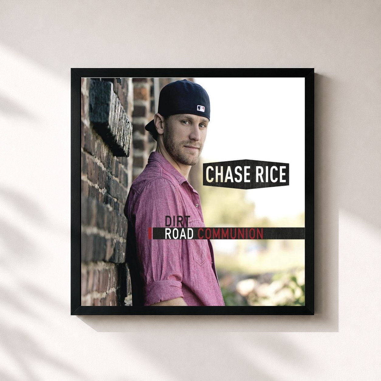 #noir Tableau carré de l'album Dirt Road Communion de Chase Rice, cadre noir 32x32 cm