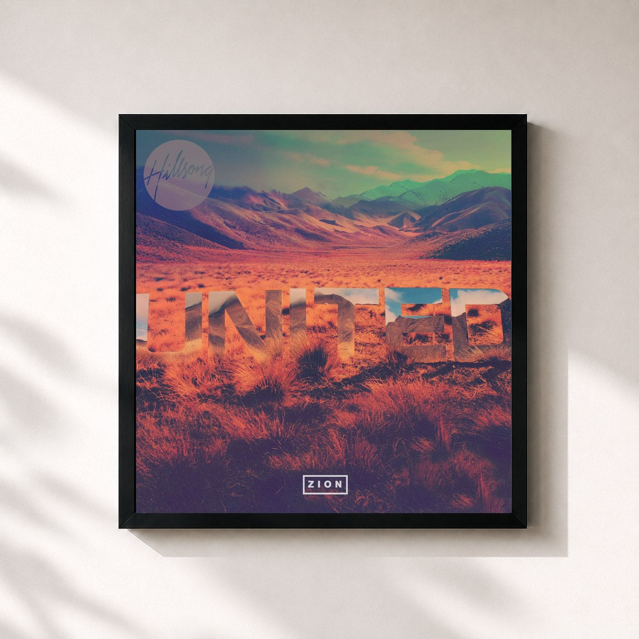 #noir Tableau carré de l'album Zion de Hillsong UNITED, cadre noir 32x32 cm