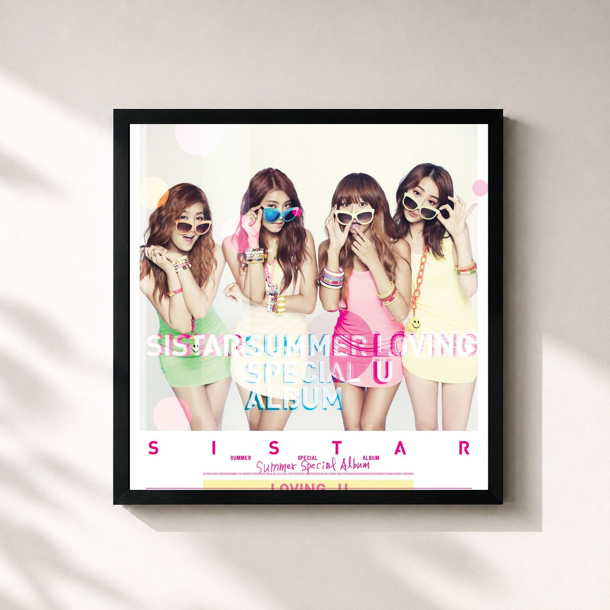 #noir Tableau carré de l'album Summer Special 'Loving U' de Sistar, cadre noir 32x32 cm
