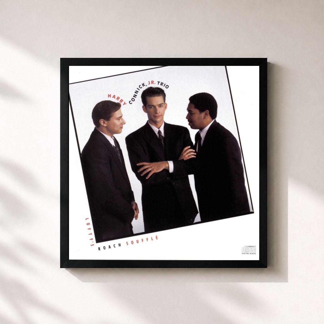 #noir Tableau carré de l'album Lofty's Roach Soufflé de Harry Connick Jr., cadre noir 32x32 cm