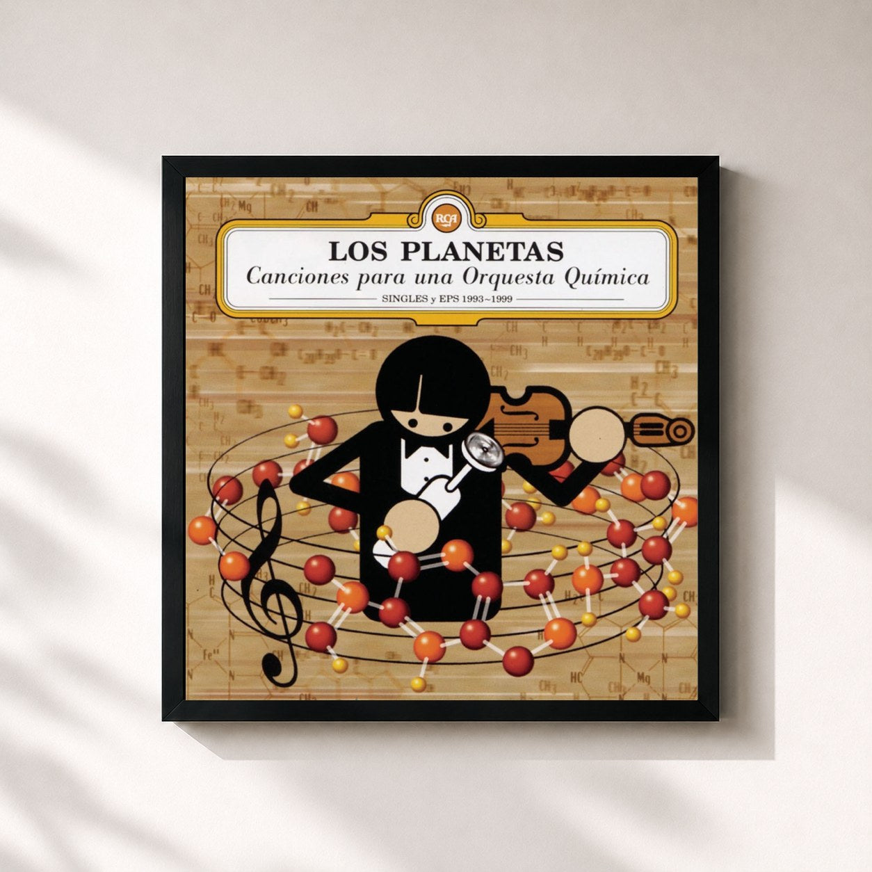 #noir Tableau carré de l'album Canciones para una Orquesta Química de Los Planetas, cadre noir 32x32 cm