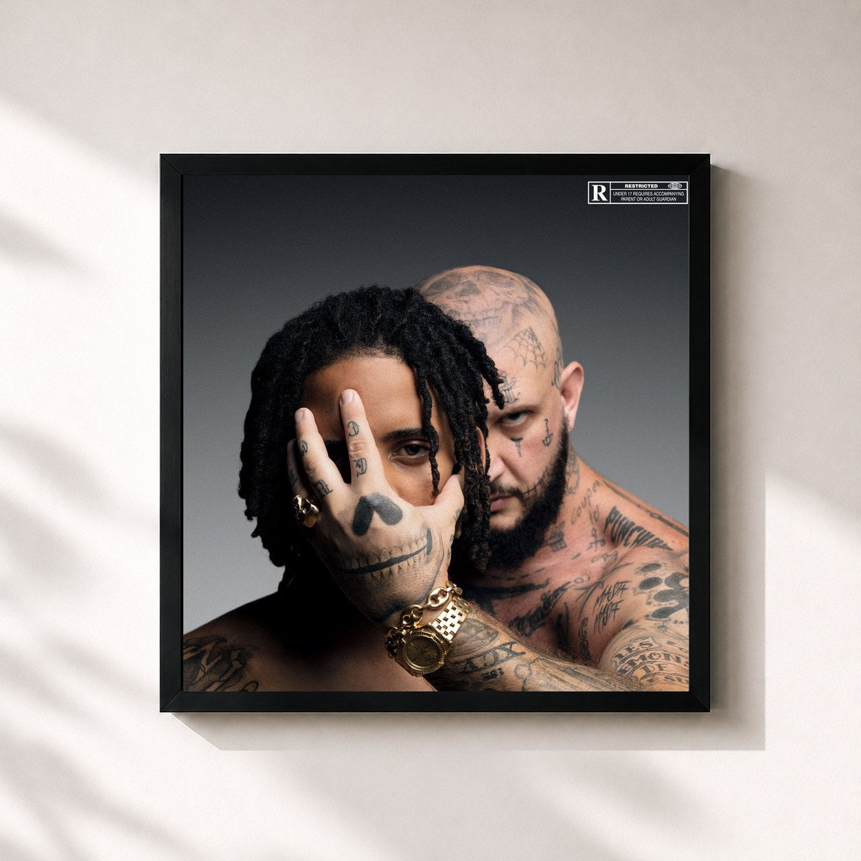 #noir Tableau carré de l'album Tel père tel fils de Seth Gueko, cadre noir 32x32 cm