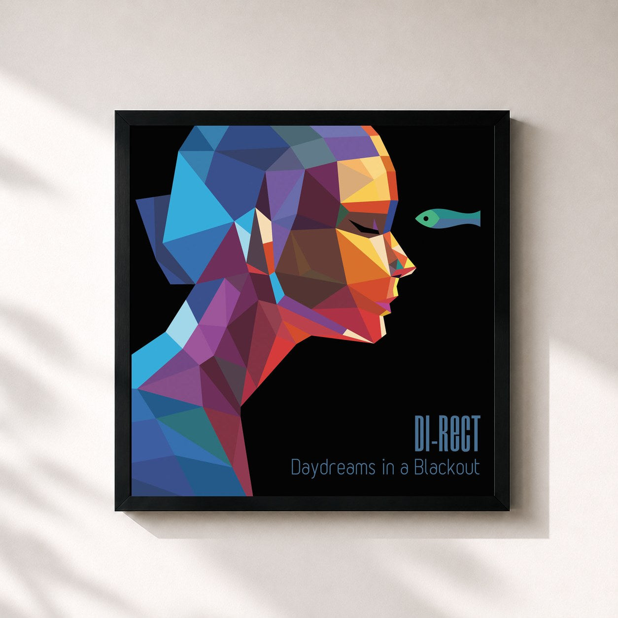 #noir Tableau carré de l'album Daydreams In A Blackout de Di-rect, cadre noir 32x32 cm