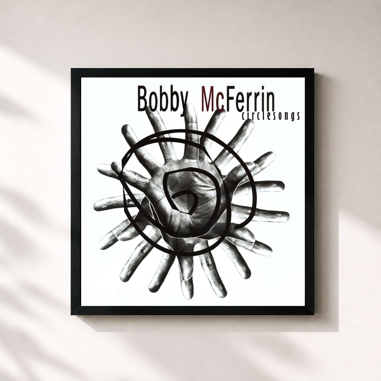#noir Tableau carré de l'album Circlesongs de Bobby McFerrin, cadre noir 32x32 cm