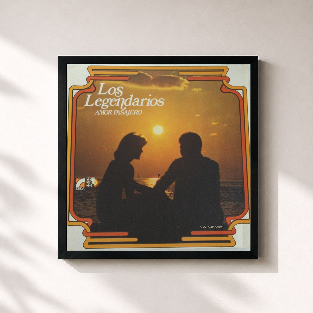 #noir Tableau carré de l'album Amor Pasajero de Los Legendarios, cadre noir 32x32 cm