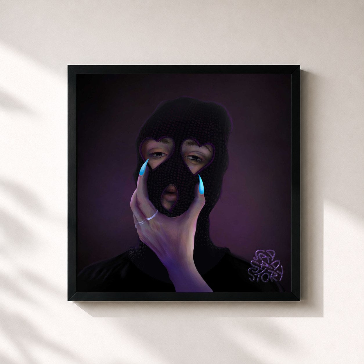 #noir Tableau carré de l'album sad sad story de LGoony, cadre noir 32x32 cm