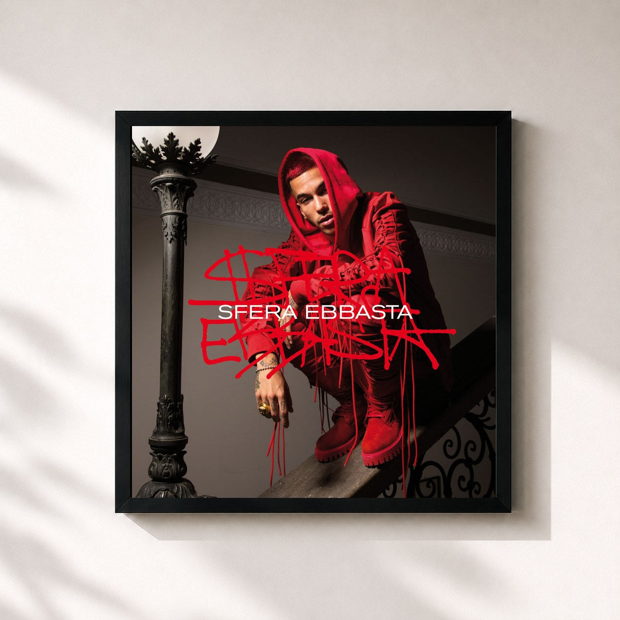 #noir Tableau carré de l'album Sfera Ebbasta de Sfera Ebbasta, cadre noir 32x32 cm