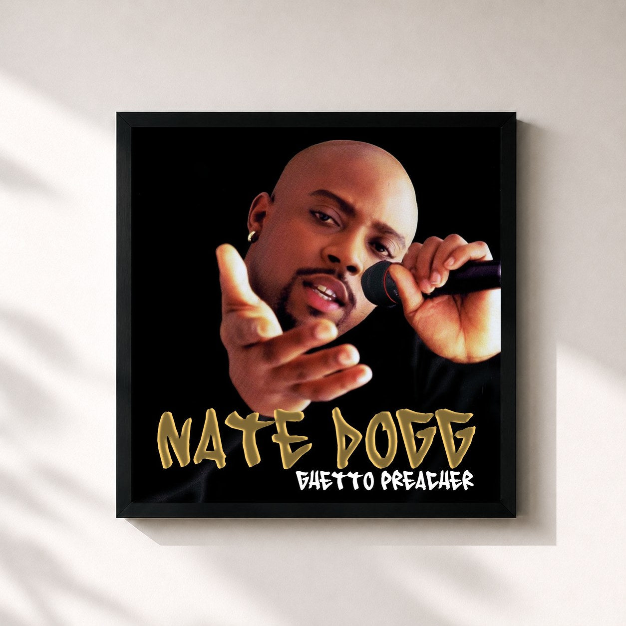 #noir Tableau carré de l'album Ghetto Preacher (Digitally Remastered) de Nate Dogg, cadre noir 32x32 cm