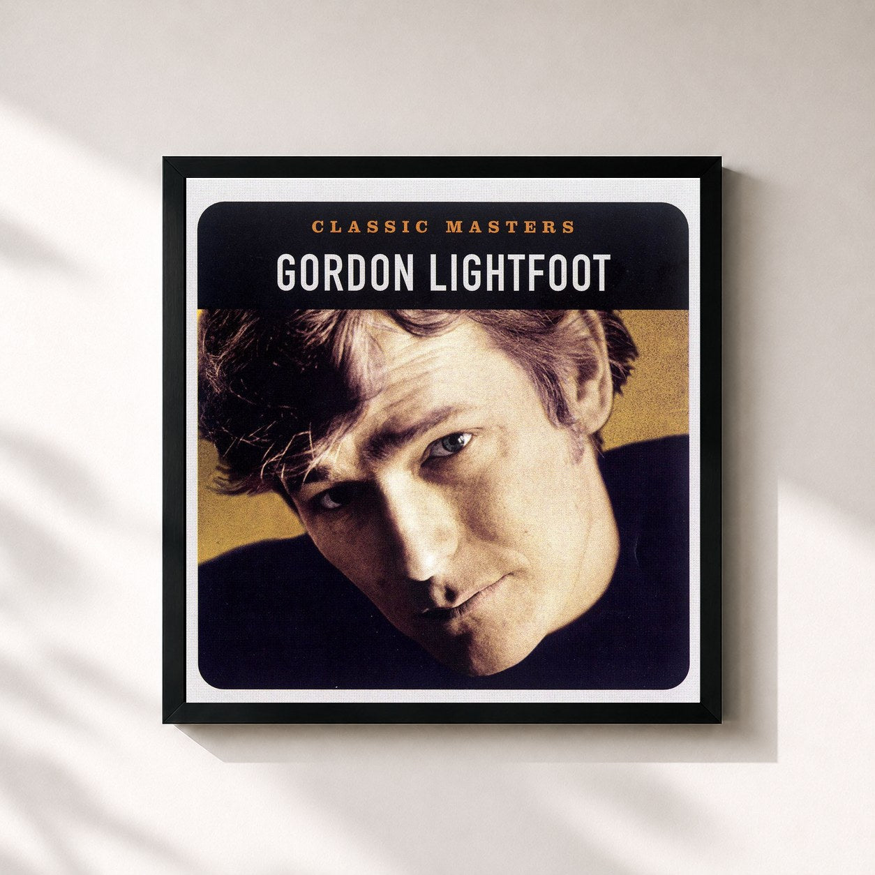 #noir Tableau carré de l'album Classic Masters de Gordon Lightfoot, cadre noir 32x32 cm