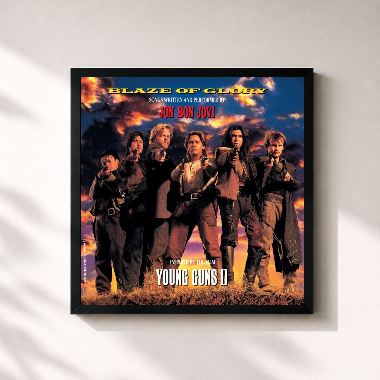 #noir Tableau carré de l'album Blaze Of Glory de Jon Bon Jovi, cadre noir 32x32 cm