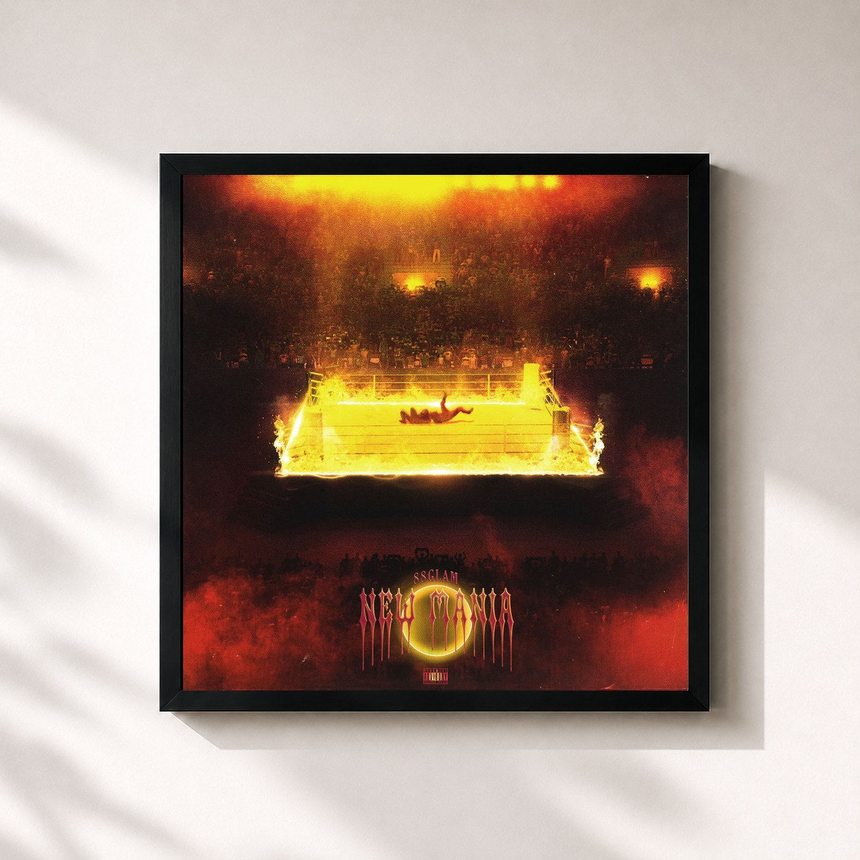 #noir Tableau carré de l'album New Mania de 88GLAM, cadre noir 32x32 cm