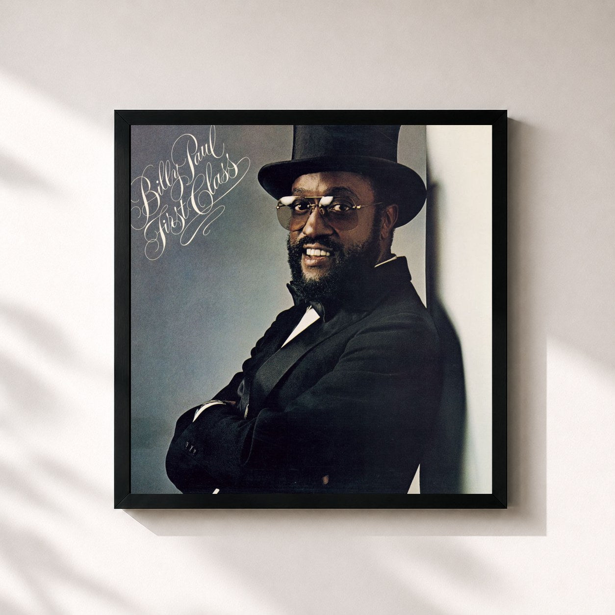 #noir Tableau carré de l'album First Class de Billy Paul, cadre noir 32x32 cm
