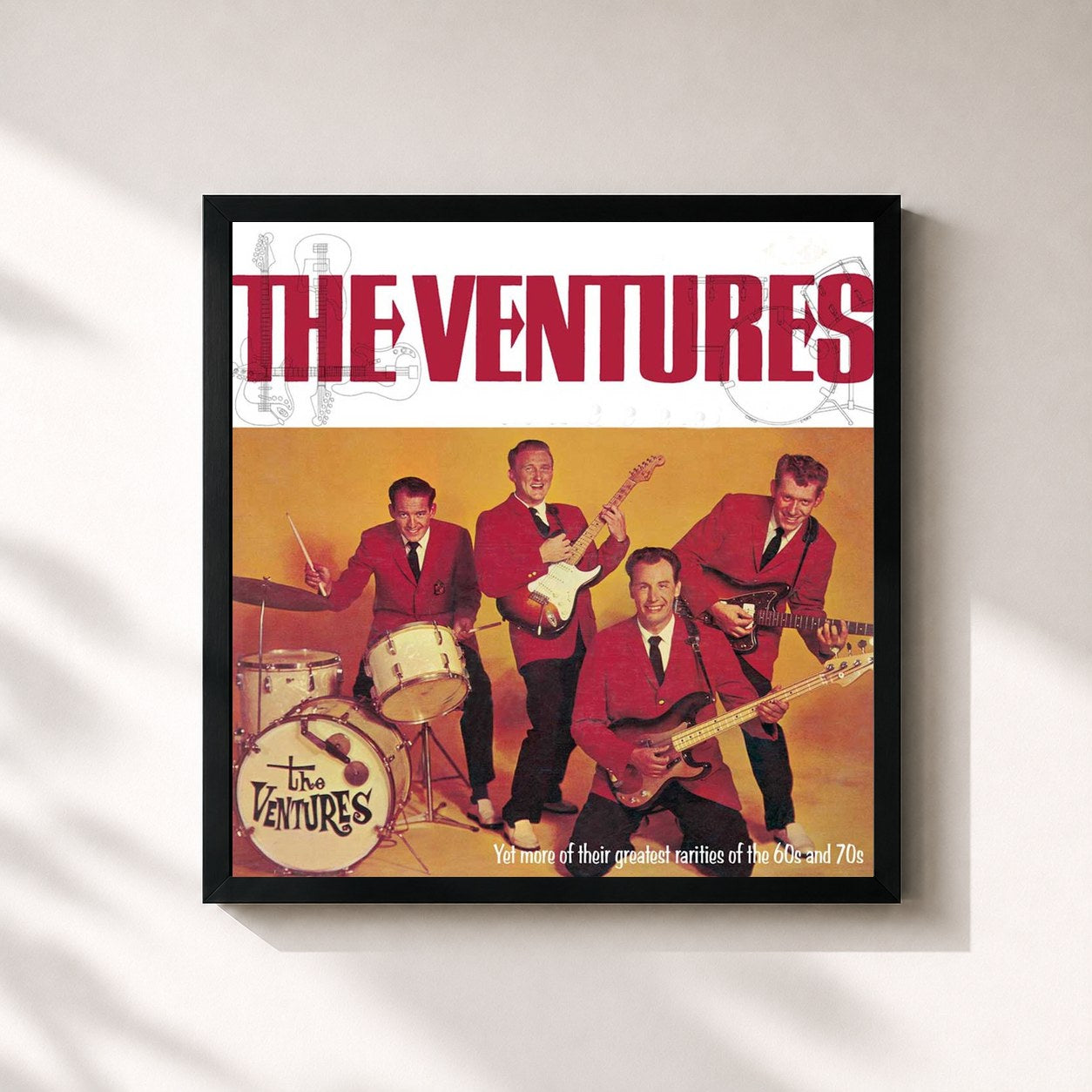 #noir Tableau carré de l'album Original Four de The Ventures, cadre noir 32x32 cm