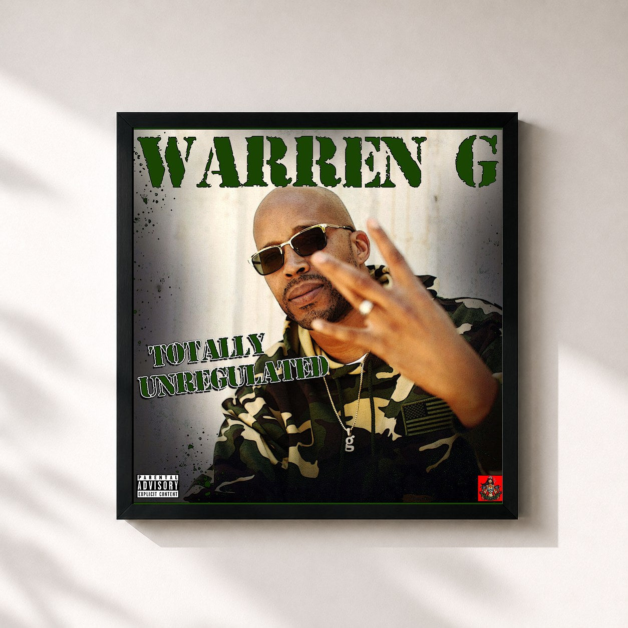 #noir Tableau carré de l'album Totally Unregulated de Warren G, cadre noir 32x32 cm