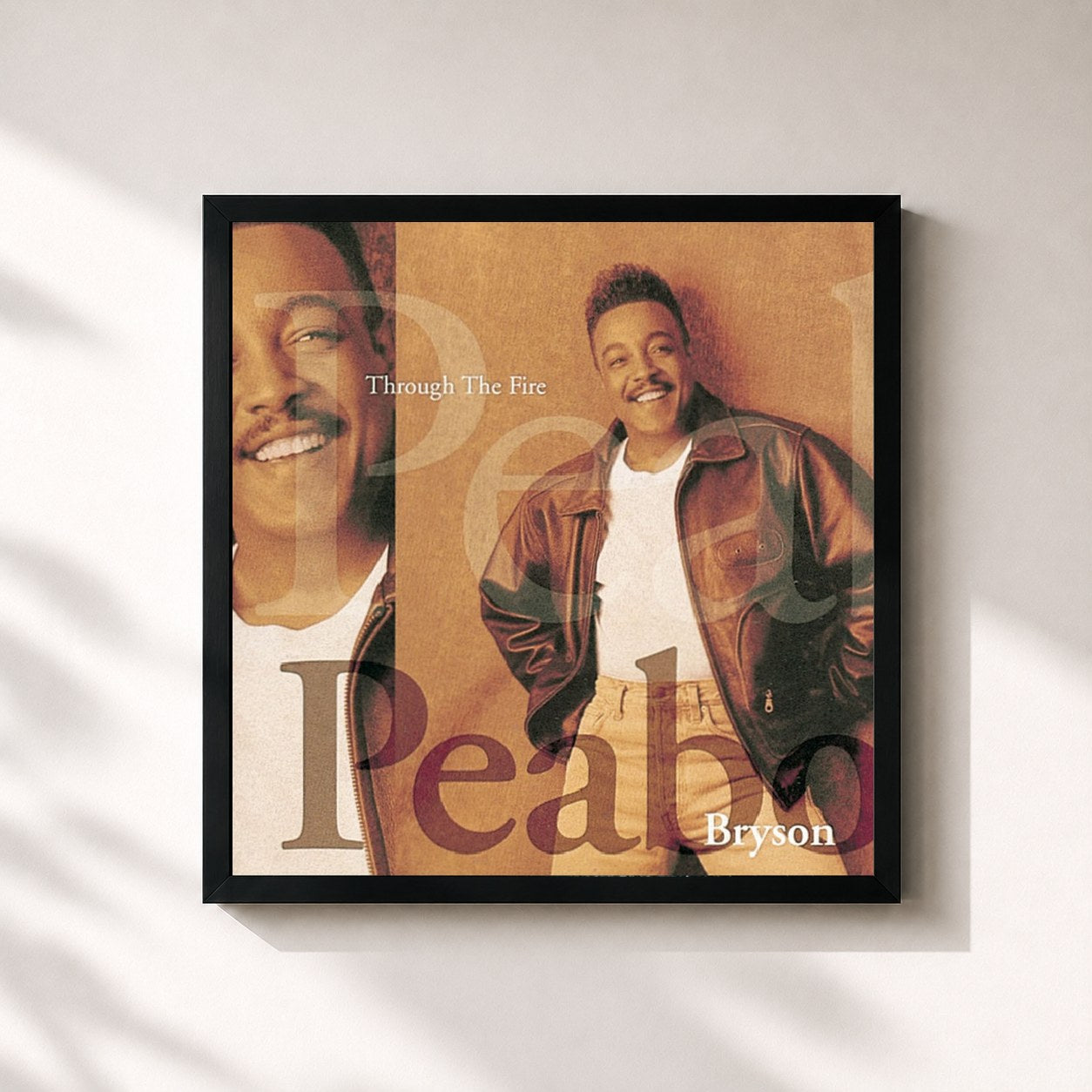 #noir Tableau carré de l'album Through The Fire de Peabo Bryson, cadre noir 32x32 cm