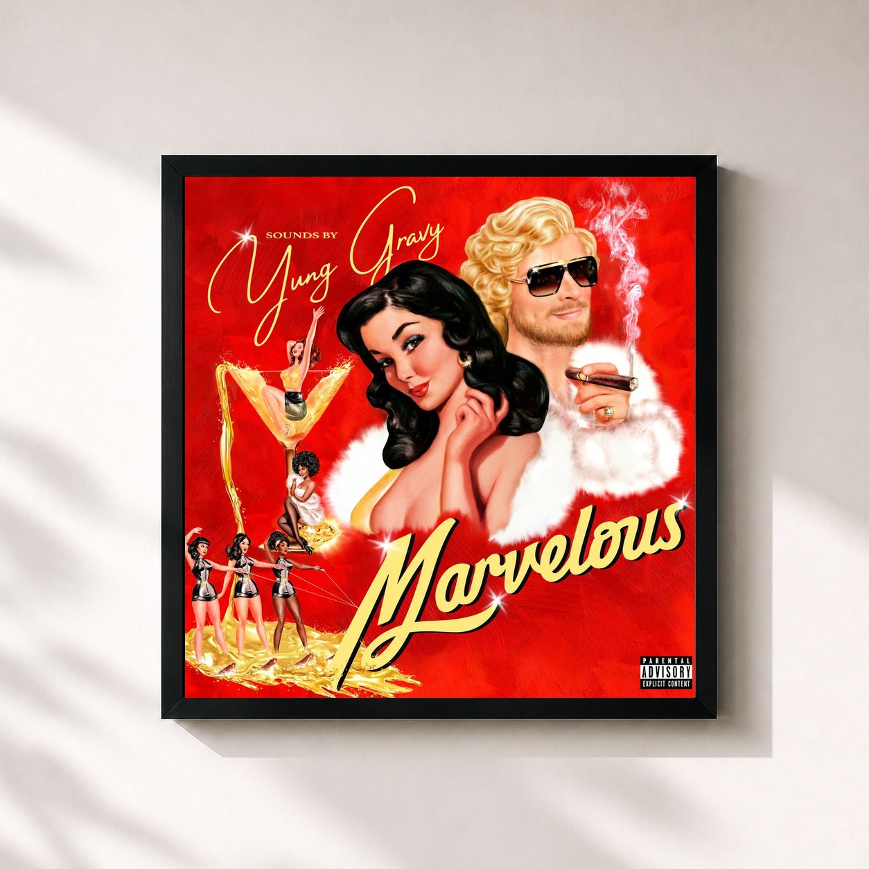 #noir Tableau carré de l'album Marvelous de Yung Gravy, cadre noir 32x32 cm