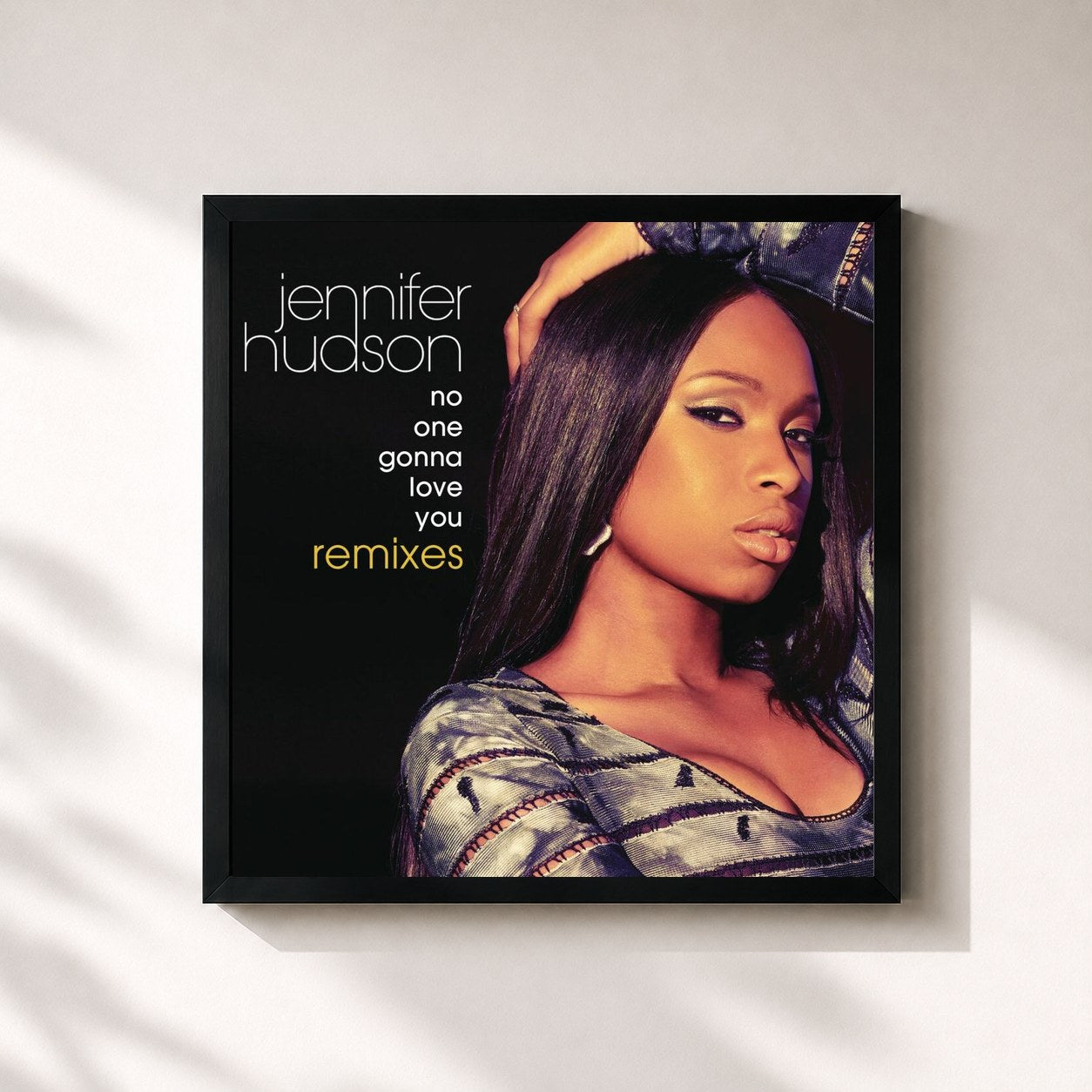 #noir Tableau carré de l'album No One Gonna Love You Remixes de Jennifer Hudson, cadre noir 32x32 cm