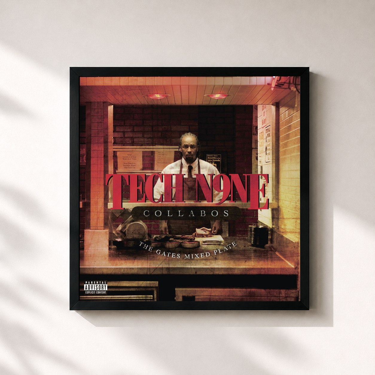 #noir Tableau carré de l'album The Gates Mixed Plate de Tech N9ne, cadre noir 32x32 cm