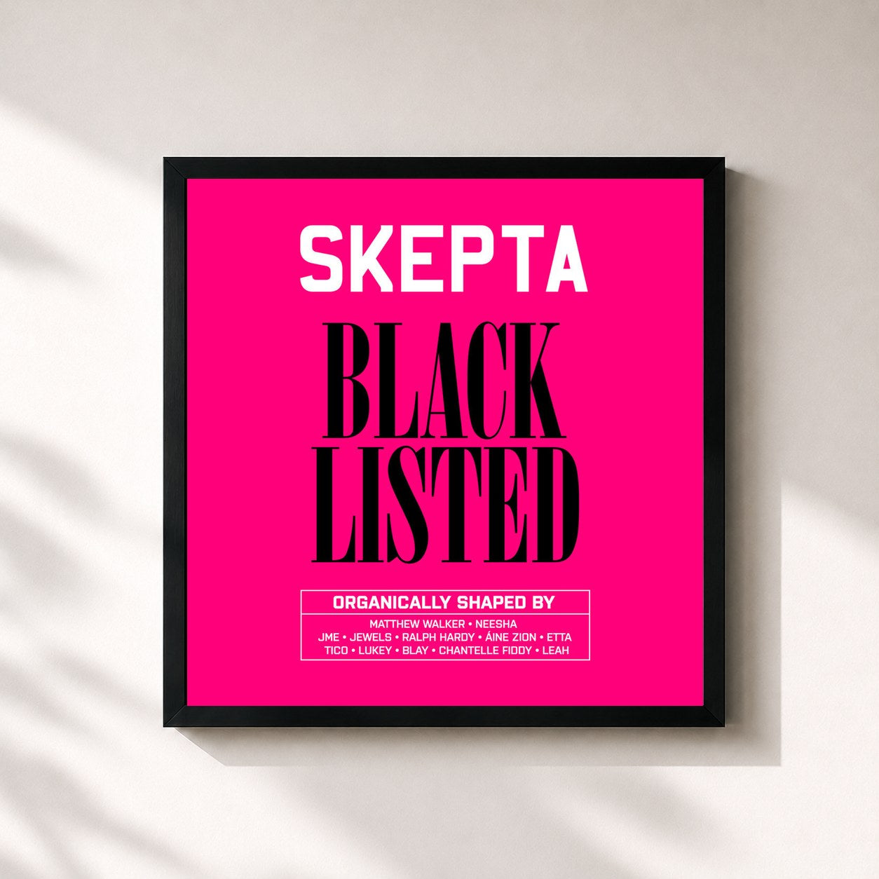 #noir Tableau carré de l'album Blacklisted de Skepta, cadre noir 32x32 cm