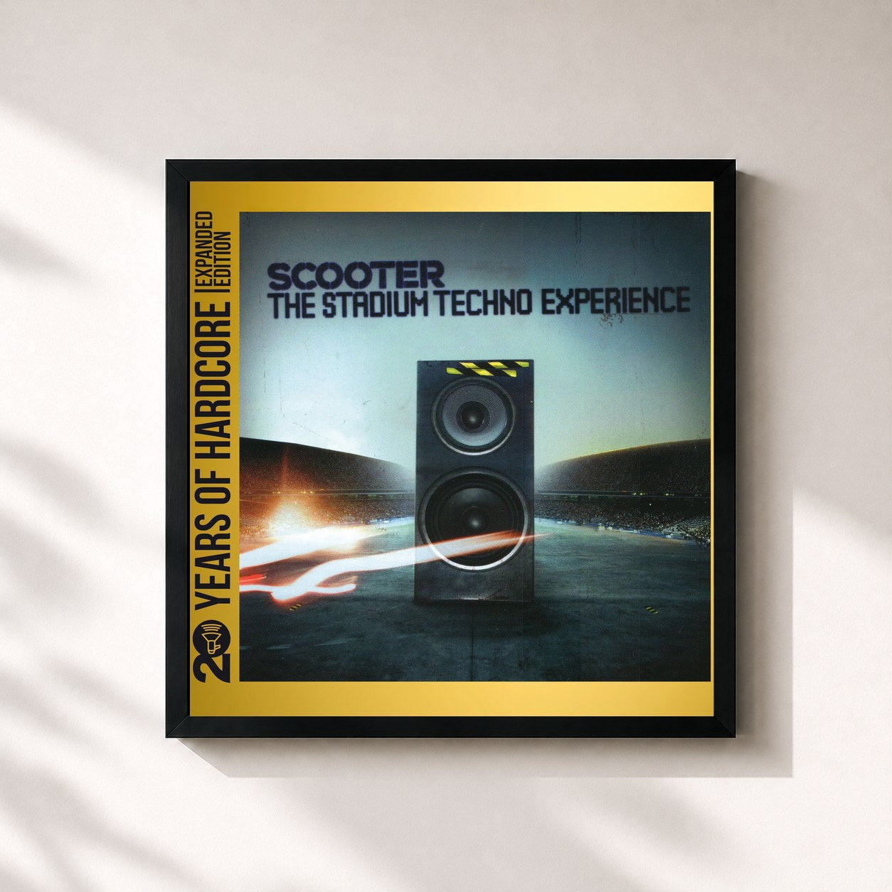 #noir Tableau carré de l'album The Stadium Techno Experience (20 Years of Hardcore Expanded Editon) de Scooter, cadre noir 32x32 cm