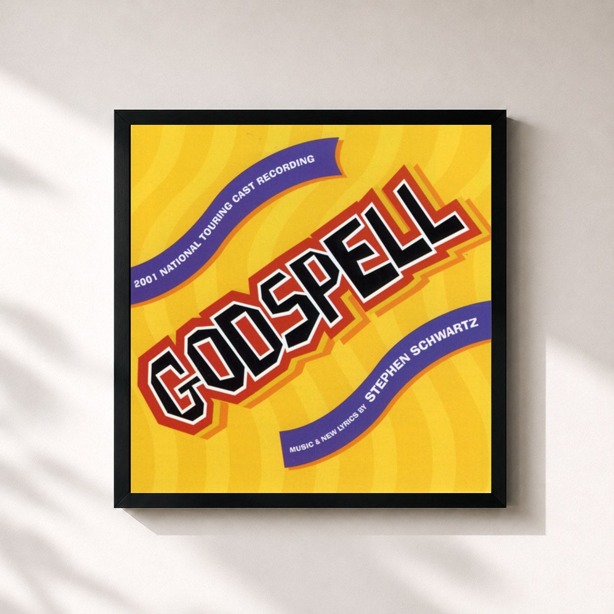 #noir Tableau carré de l'album Godspell (2001 National Touring Cast) de Stephen Schwartz, cadre noir 32x32 cm