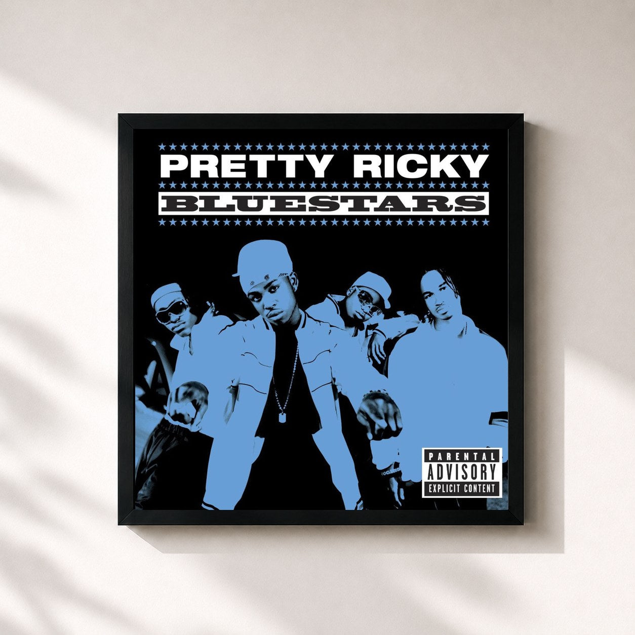 #noir Tableau carré de l'album Bluestars de Pretty Ricky, cadre noir 32x32 cm