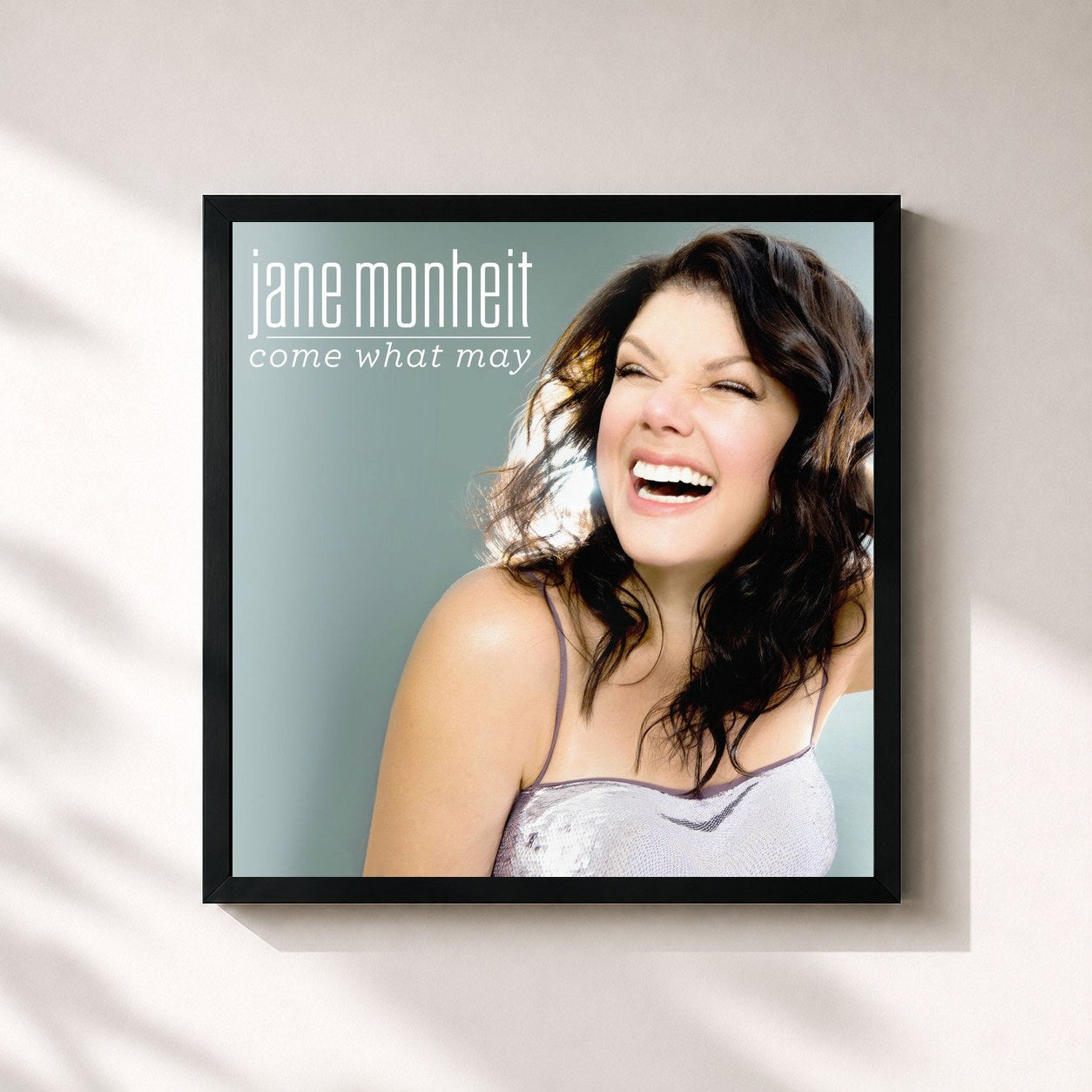 #noir Tableau carré de l'album Come What May de Jane Monheit, cadre noir 32x32 cm
